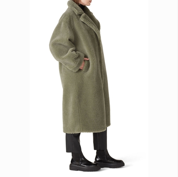STAND STUDIO Olive Green Teddy Coat Faux FUR SHEARLING - Picture 6 of 9